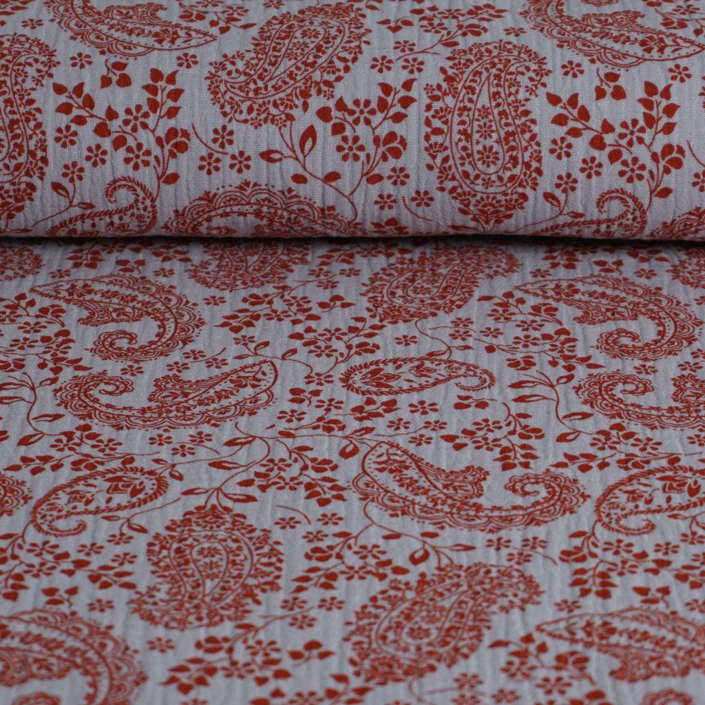 Musselin Double Gauze Paisley rostrot